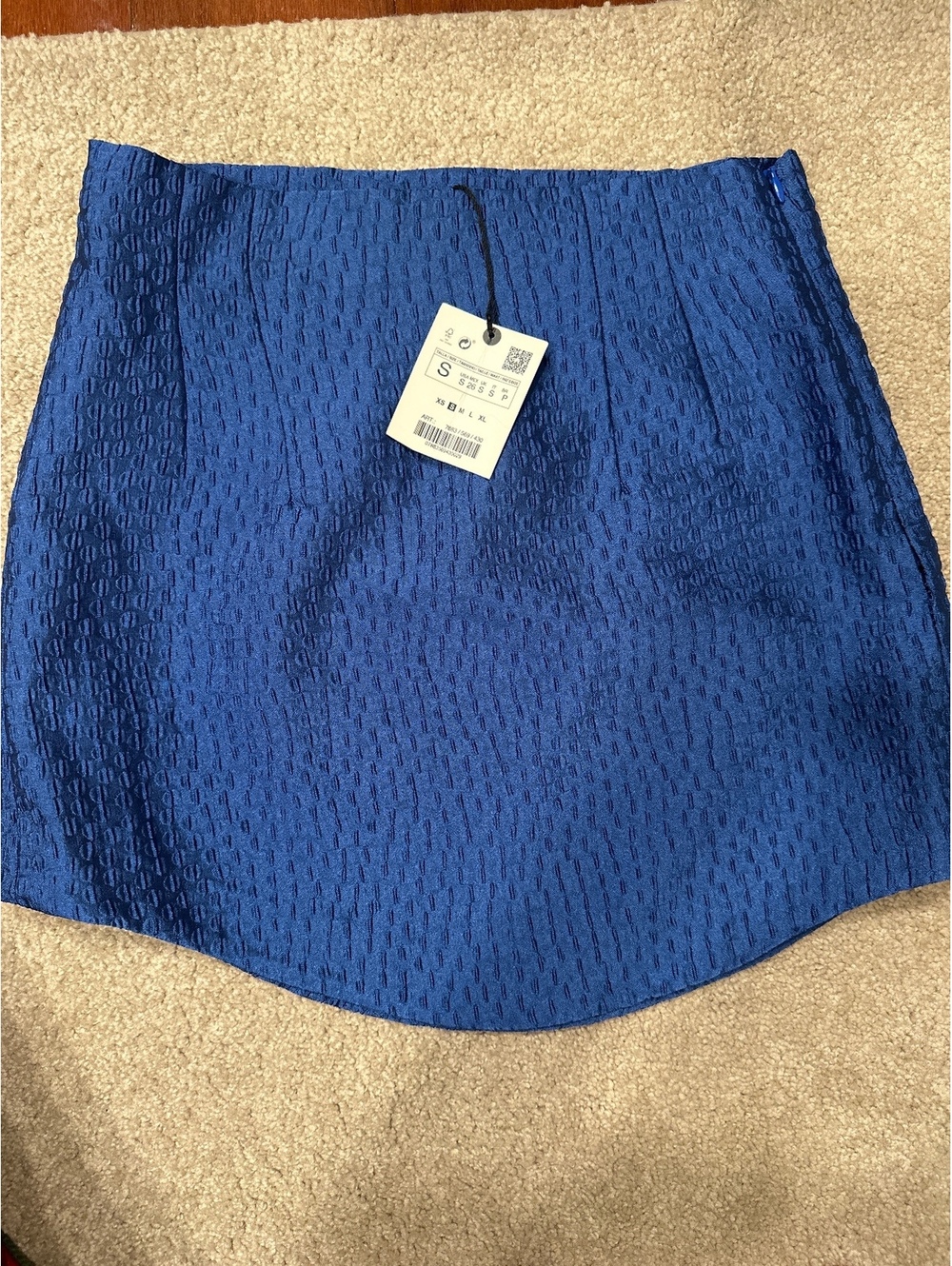 (4)Zara Textured Blue Mini Skirt Size S Made in Morocco